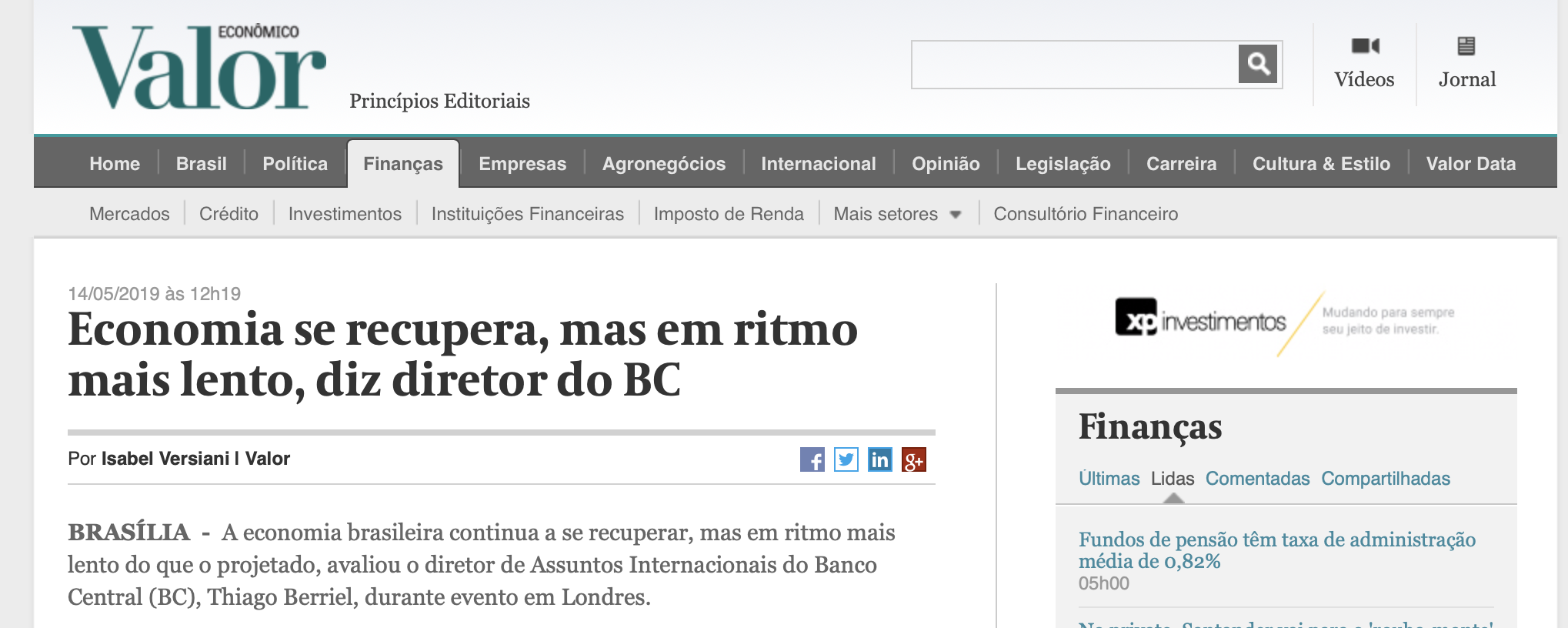A economia brasileira continua a se recuperar, mas em ritmo mais lento do que o projetado, avaliou o diretor de Assuntos Internacionais do Banco Central (BC), Thiago Berriel, durante evento em Londres.