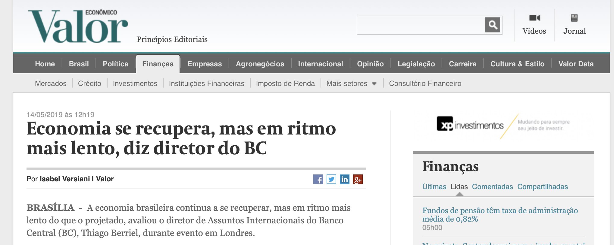 A economia brasileira continua a se recuperar, mas em ritmo mais lento do que o projetado, avaliou o diretor de Assuntos Internacionais do Banco Central (BC), Thiago Berriel, durante evento em Londres.
